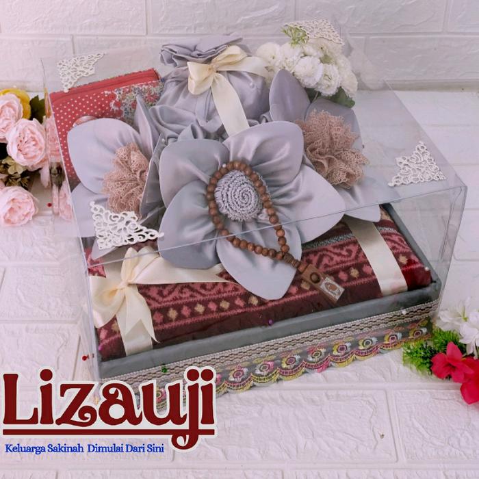 Gambar mahar pernikahan/Mahar nikah seperangkat alat sholat bunga tiga satin/mahar mukena satin/hantaran/seserahan Mukena - Abu-abu, set paket lengkap dari Lizauji Shop undefined Tokopedia