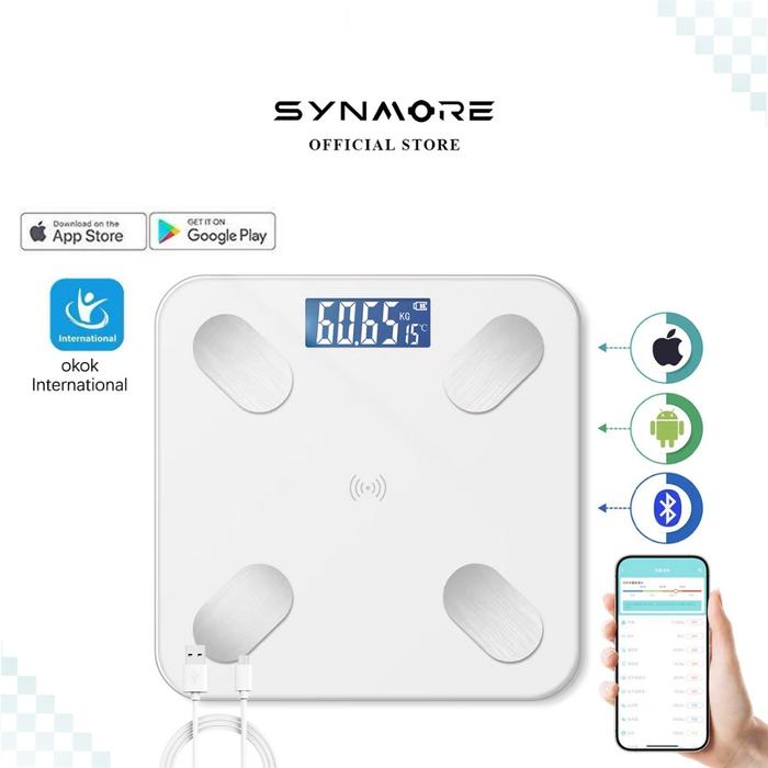 Gambar Synmore Timbangan Badan Fat MAX 180KG USB Charge Lemak Tinggi Smart Digital Weight Scale 26x26cm - Putih-USB-APP dari Synmore Official Store undefined Tokopedia