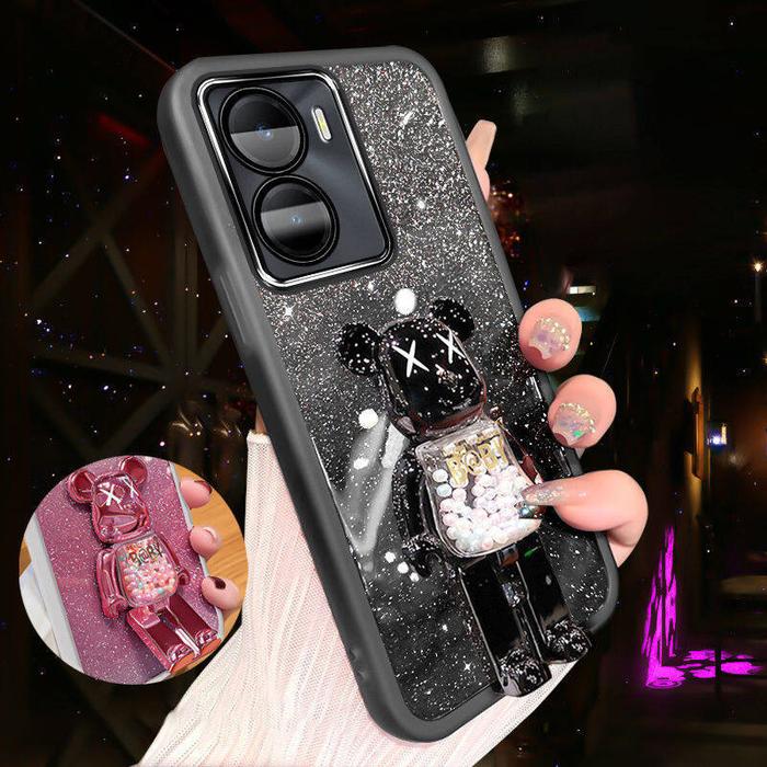 Gambar For Vivo Y18 / Vivo Y18e / Vivo Y03T case casing 3D Kaws Bear Hidden Stand Holder Luxury Gradient Glitter Cute Bling Full Camera Lens Protection Phone cases Soft Silicone Slim  for Women Girls - Black, Vivo Y18e dari globaltastemakers undefined Tokopedia