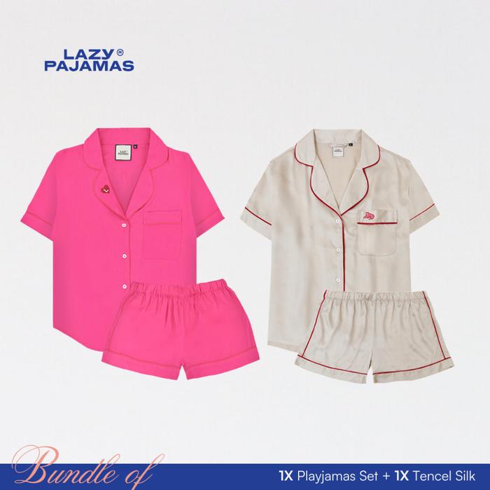 Gambar Lazy Pajamas Bundle of Play-Jamas & Tencel Silk Pajamas - V Pink + Almond, S dari Better Sellerr undefined Tokopedia