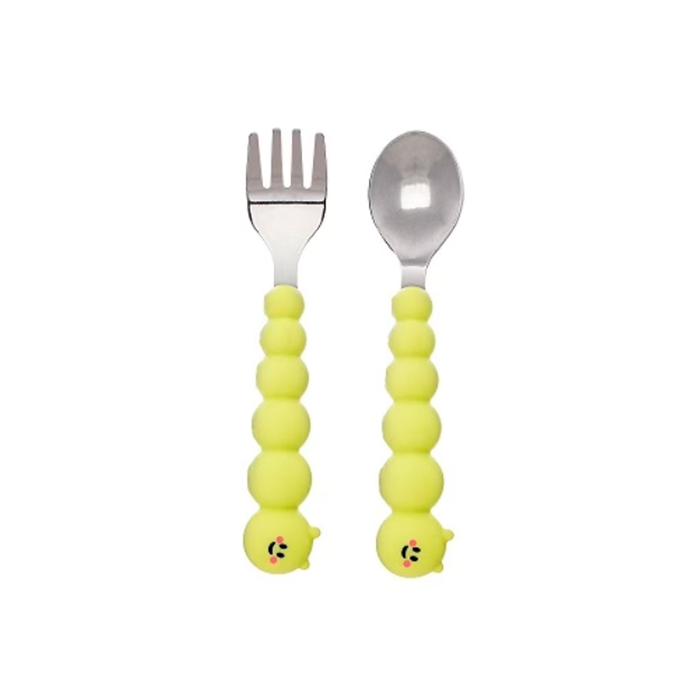 Gambar Melii Baby Silicone Caterpillar Spoon & Fork - Set Sendok & Garpu Anak - CATERPILLAR dari Tosyen Okiedog undefined Tokopedia