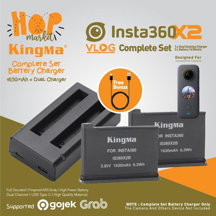 KINGMA Set Paket Complete Baterai dan Dual Charger for Insta360 ONE X2