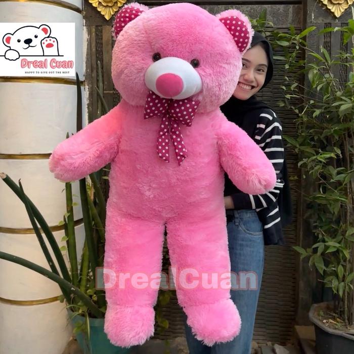 Gambar Boneka Teddy Bear Beruang Pink  1 Meter Jumbo Premium Dolls Kado Set Hadiah boneka sultan Mainan Anak - Pink Cerah, 103 cm dari Dreal Cuan undefined Tokopedia