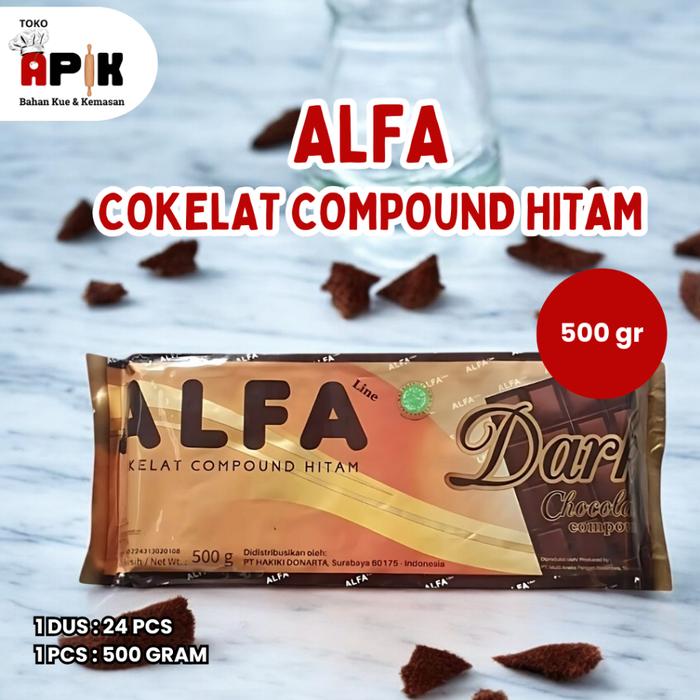 Gambar ALFA COKLAT COMPOUND HITAM 500GR / ALFA GARIS C BLOK DARK 24 X 500GR dari APIK PACKAGING undefined Tokopedia