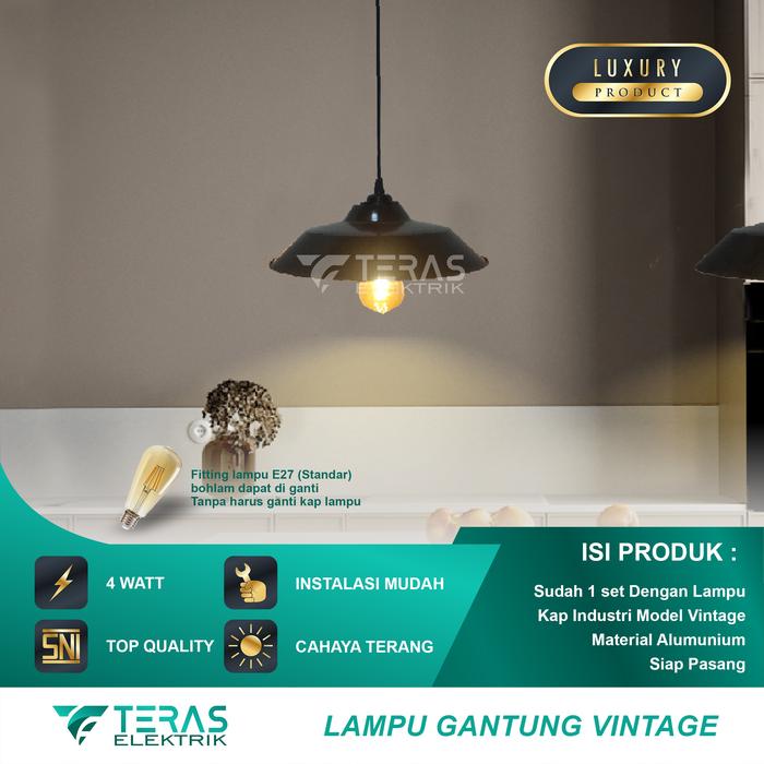 Gambar Lampu gantung vintage dekorasi lampu cafe minimalis model retro - Hitam dari TERAS ELEKTRIK undefined Tokopedia