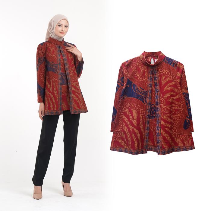 Gambar FITTINGROOM11 Blouse Batik - Malika Merah Navy - S, Merah Navy dari Fittingroom11 undefined Tokopedia