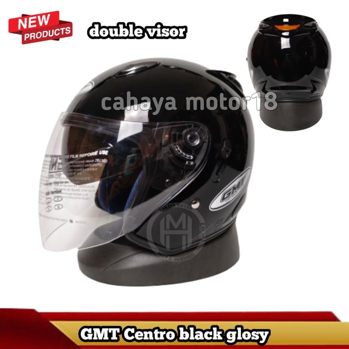 Gambar HELM GMT BLACK SOLID / HITAM GLOSSY | DOUBLE VISOR | MODEL INK CENTRO - STANDAR, M dari CAHAYA MOTOR18 undefined Tokopedia