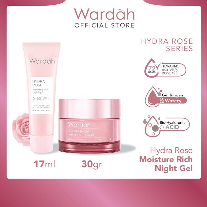 Gambar WARDAH Hydra Rose Moisture Rich Night Gel - Krim Untuk Kulit Kering dan Dehidrasi - Gel Ringan Watery Melembabkan Hingga 72 Jam - Dilengkapi Rose Oil - Skincare - 17 ml dari wardahbeautyid undefined Tokopedia