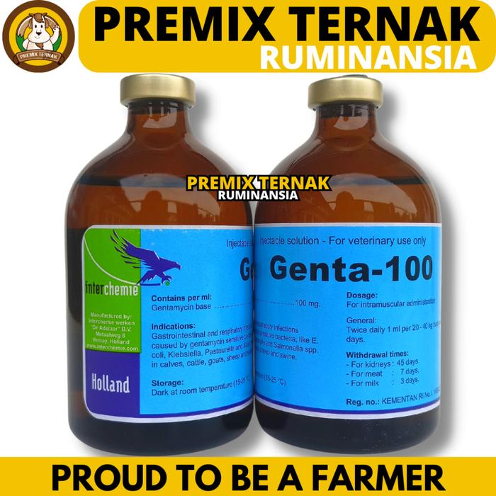 Gambar GENTA-100 100ML INTERCHEMIE - Obat Antibiotik Hewan untuk Pernafasan Pencernaan Pekencingan hewan SEPERTI GENTAJECT INTERFLOX 100 - GENTA 100 100ML dari Premix Ternak Ruminansia undefined Tokopedia