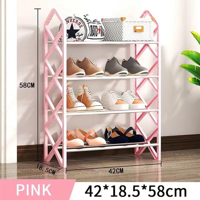 Gambar Rak Sepatu Model X Plastik Stainless 4 Susun Rak Serbaguna Aesthetic Rak Sepatu Portable Soes Rack - Pink, Tanpa Bubble  dari Pandahome168 undefined Tokopedia