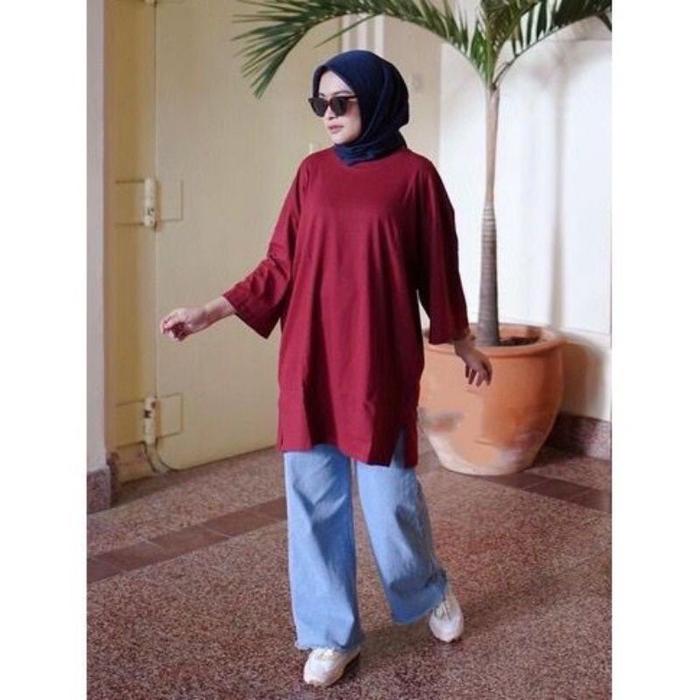 Gambar OS / ATASAN KAOS OVERSIZE JUMBO LD 130-140 cm/ OS ATASAN VIRAL OOTD BASIC TOP FOR HIJAB TRENDY POLOS Baju Wanita - Maroon dari vilove store undefined Tokopedia