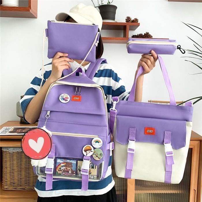 Gambar Tas Ransel Anak Sekolah Perempuan set 4 in 1 Fashion Korea Backpack tanpa boneka dari SVENstore_NEW undefined Tokopedia