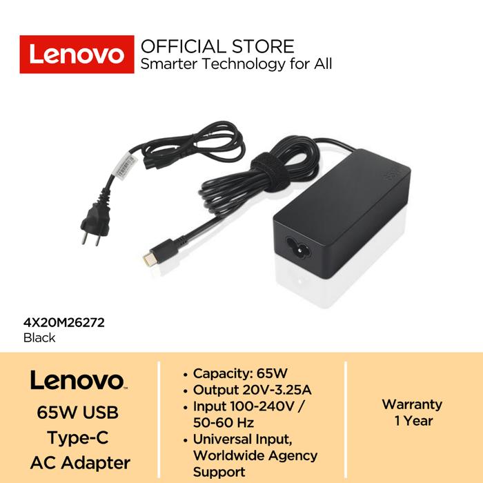 Gambar Lenovo Charger 65W USB Type C Standard AC Power Adapter / Adaptor 4X20M26272 | 01FR024 | SA10M13945 100 - 240V, 50/60Hz, Original Garansi Resmi Laptop IdeaPad, ThinkBook, ThinkPad, V - USB Type C dari Lenovo Store by IMD undefined Tokopedia