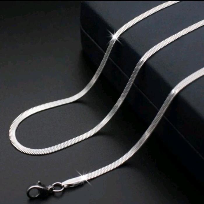 Gambar Kalung Titanium Pipih Tipis Pria dan Wanita Anti Karat Black Silver Gold ( K. Pipih 3 mm) Elegan - silver, 60 cm dari Agam Accessories_NEW undefined Tokopedia