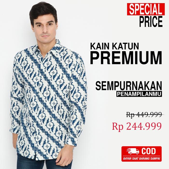 Gambar Batik Pria Kemeja Lengan Panjang Slimfit Motif Lereng Putih Biru 721096 Cap 72 - Pakaian Baju Atasan Untuk Kondangan Kerja Dewasa dan Remaja - Kemeja Panjang L dari 72 Batik undefined Tokopedia