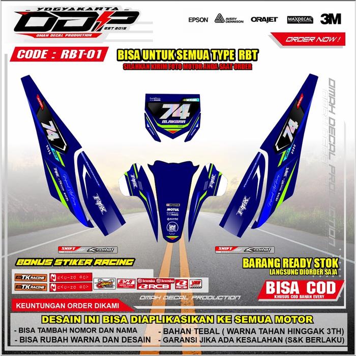 Gambar DECAL RBT BODY JUPITER YAMAHA VEGA NEW FULL BODY DEKAL STICKER STRIPING TERBARU HONDA BODY REVO SUPRA STIKER MOTOR MOTIF SIMPEL KEREN BISA COD BAHAN PREMIUM CUSTOME WARNA MERAH HITAM TOSCA AKSESORIS VARIASI LES MOTOR GRASTRACK GTX TRAIL SUPERGLOSY RBT-01 - STANDAR dari omah decal yogyakarta undefined Tokopedia