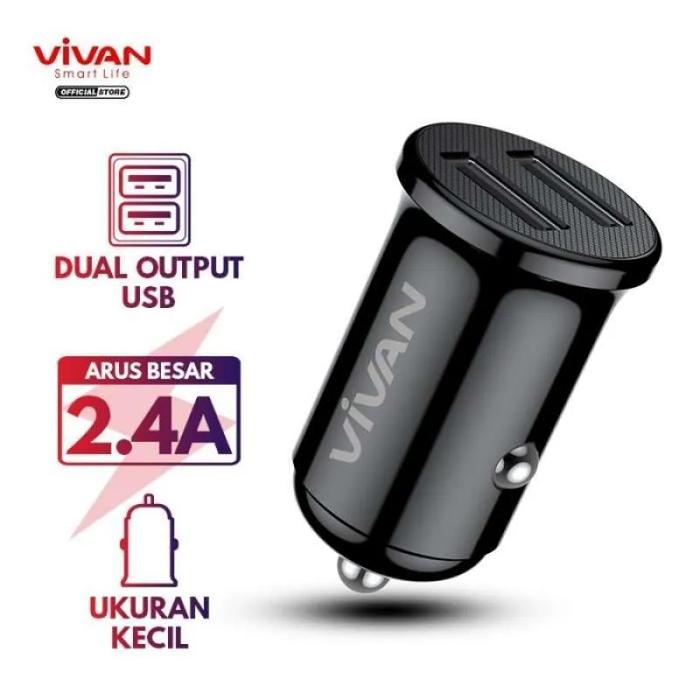 Gambar VIVAN Car Charger VCC01 2.4A Dual Port Small & Portable with Cable - Black dari Databox undefined Tokopedia