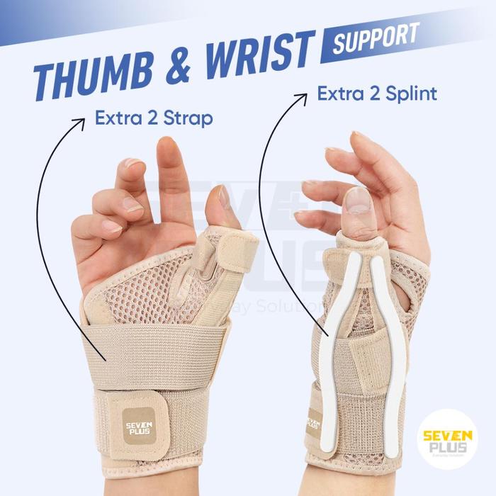 Gambar SevenPlus Thumb & Wrist Support Extra 2 Split Extra 2 Strap / Penyangga Jari Jempol Tangan Ibu jari Untuk terapi De Quervain Syndrome Thumb Spica Splint Brace Immobilizer Sprain Strain protection skiers thumb game keeper hand support premium berkualitas dari Seven Plus Indonesia undefined Tokopedia