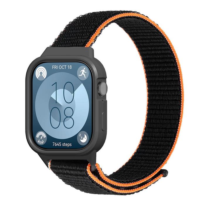 Gambar TPU Case Strap for Huawei Fit 3 Nylon Loop Screen Protector Bumper Cover Band Accessories Tali Jam Tangan Smartwatch for Huawei Watch Fit 3 - black orange dari KMAIXA undefined Tokopedia