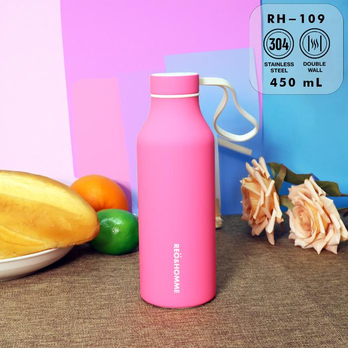 Gambar Thermos Minum Premium RH-109 Tumbler With Silicone Strap 450 ML Vacuum - Barbie Pink dari Ollahomeliving undefined Tokopedia