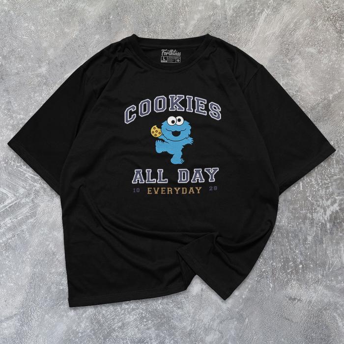 Gambar FortKlass Kaos Oversize COOKIES T-Shirt Cowok Premium Kaos Pria Lengan Pendek Jumbo - HITAM, S dari Fortklass.Store undefined Tokopedia