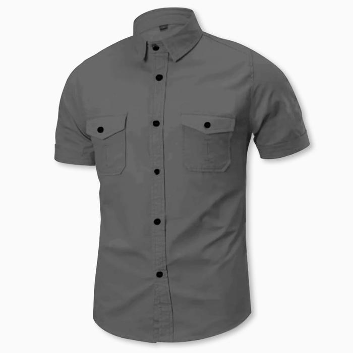 Gambar FortKlass Store Angga kemeja polos pria lengan pendek kasual slimfit cowok Baju Katun Formal Casual Panjang Hitam - ABU, XXL dari Fortklass.Store undefined 5 Tokopedia