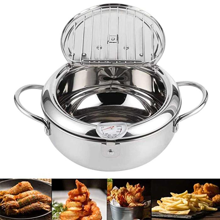 Gambar Panci Masak Penggorengan Tempura Japanese Deep Frying Pot Thermometer - Silver, 24.8 cm dari DG17 STORE undefined Tokopedia