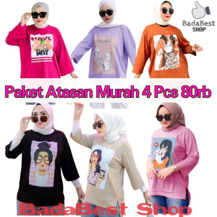 Gambar Paket Hemat Atasan Wanita 4pcs Harga 80rban High Oversize - L dari Badabest Shop undefined Tokopedia