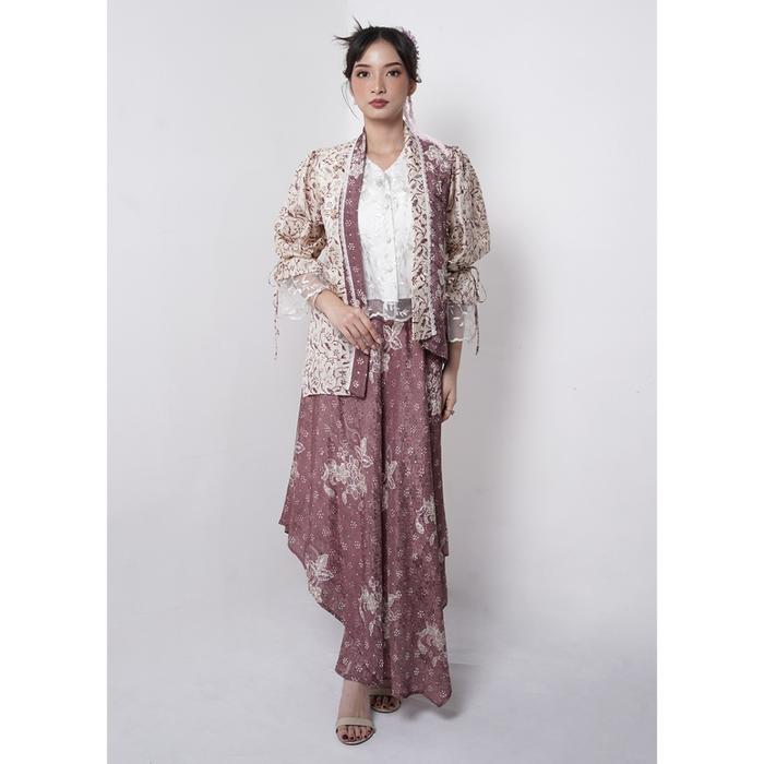 Gambar Rianty Batik Premium Wanita Setelan Set Atasan Outer Cardigan Tanpa Inner Bawahan Rok Skirt Merona Collection Aralyn Purple Cream Taro - Set Aralyn, S-M dari Rianty Batik Official Shop_NEW undefined Tokopedia