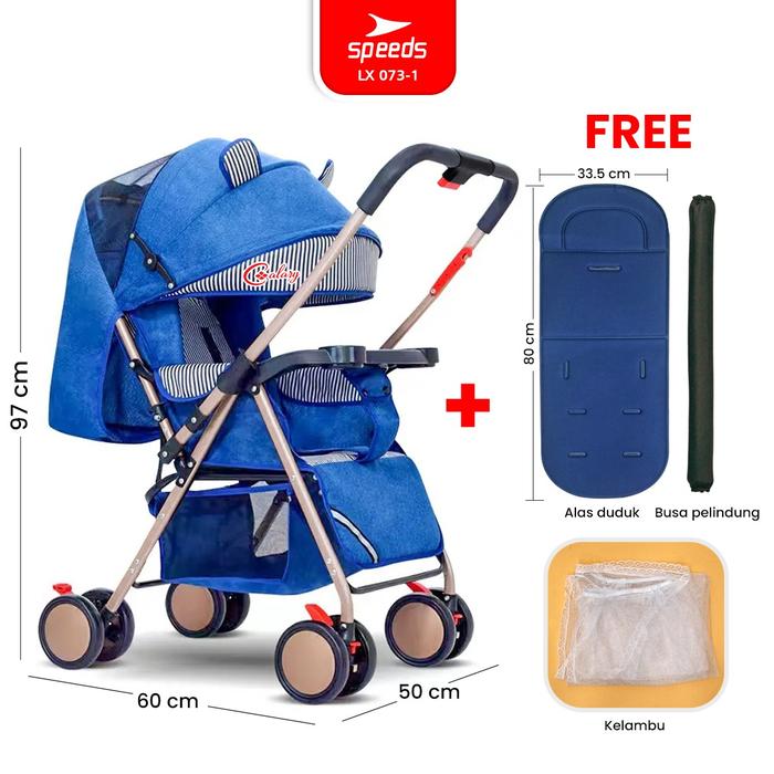 Gambar SPEEDS Stroller Kereta Dorong Anak Kelambu Full Cover Premium Portabel Fitur Lengkap Bayi Perlengkapan Traveling Roda Kursi Outdoor LX 073-10 - 1 BIRU dari Speedss Official Store undefined Tokopedia