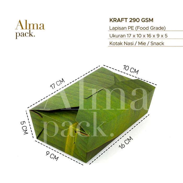 Gambar Lunch Box / Food Pail / Kotak Makan / Kraft ukuran 17x10x16x9x5 motif Hijau Daun. dari Almapack undefined Tokopedia