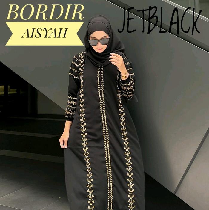 Gambar Abaya Hitam Bordir Aisyah Gamis Lembut Mewah Muslim Tangan Dress Wanita Arab Basic Syari  Umroh Jubah Turki - HITAM, S dari AlkhatibCollection undefined Tokopedia