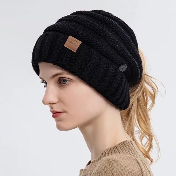 Gambar Topi kupluk rajut hangat Knit Winter Beanie Hat Ponytail - Hitam dari Bebo Winter Shop undefined Tokopedia