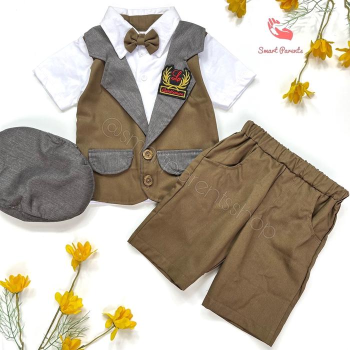 Gambar Setelan Baju Rompi Tuxedo dan Celana Anak Bayi Laki Usia 0 8 Bulan Lucu Pakaian Baby Boy Cowok Pesta Kondangan Pergi Jalan Keren - Coklat Tua dari smartparents undefined Tokopedia