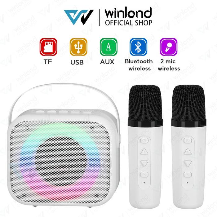 Gambar Winland speaker karaoke bluetooth mini full bass portable wireless 2 mic (Dapat terhubung ke HP/TV) - Garansi 1 tahun - white dari Winland life_NEW undefined Tokopedia