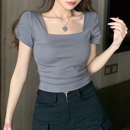 Gambar Atasan Crop Wanita Pufie Crop Top Leher Kotak - Ukuran L, Lingkar Dada 84-100cm, Panjang Baju 50cm - Abu Tua, L dari ERA FASHION JKT undefined Tokopedia