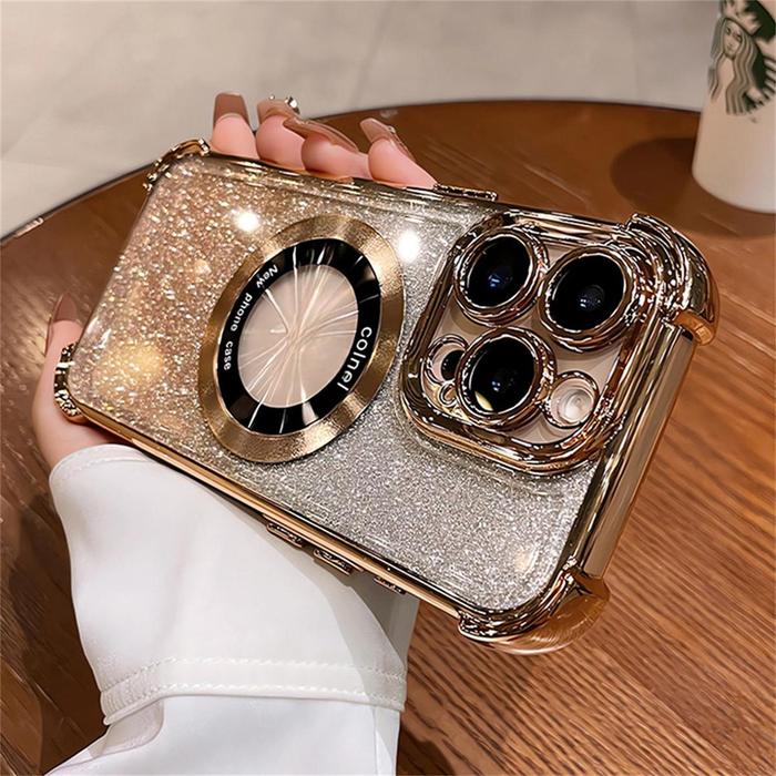 Gambar Desert Titanium Gradient Glitter Phone Case for IPhone 16 Pro Max 12 13 14 15 Pro Max 16 Plus Casing Magnetic Clear Airbag Shockproof Cover - gold, iphone 16 dari Hola Case undefined Tokopedia