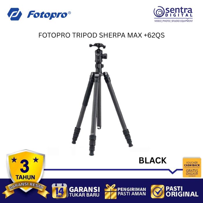Gambar FOTOPRO Sherpa Max Carbon Camera Tripod +62QS Ball Head Quick Release Monopod X01 - BLACK dari Sentra Digital undefined Tokopedia