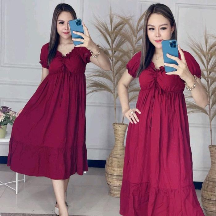 Gambar Daster Elsa Serut Dada Rayon Premium Dress Ibu Kuning Lembut Motif Panjang - Elsa Merah, All Size dari af88 colection undefined Tokopedia