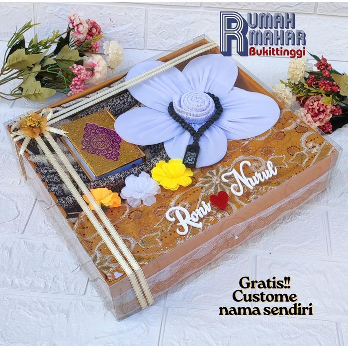 Gambar MAHAR PERNIKAHAN/SESERAHAN NIKAH/BISA CUSTOM NAMA COUPLE AKRILIK/HANTARAN NIKAH/MAHAR SEPERANGKAT ALAT SOLAT/Mukena katun/BISA KUSTOM NAMA Muslim Motif - KUNING, set lengkap dari Rumah mahar Bukittinggi undefined Tokopedia