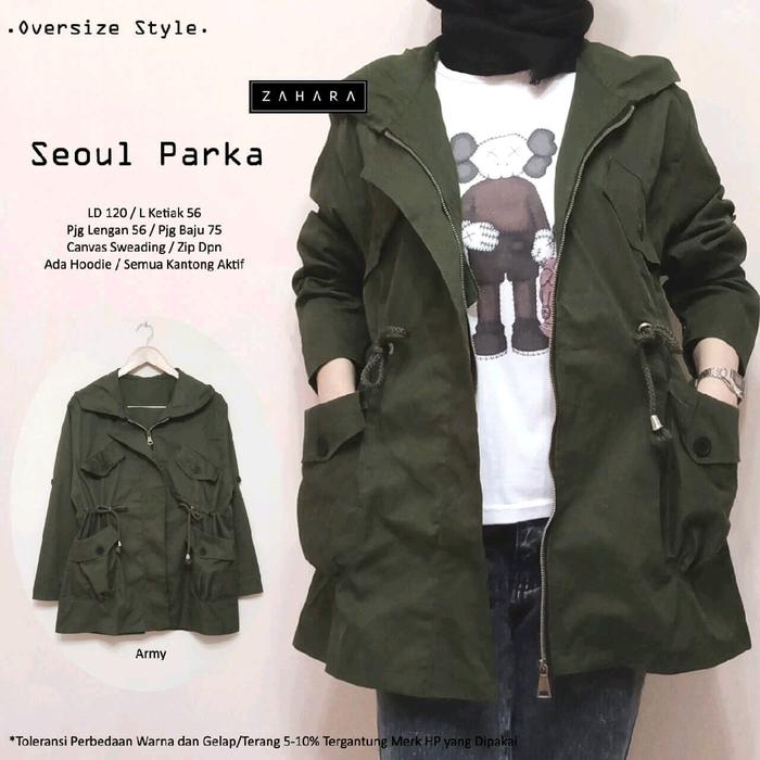 Gambar jaket wanita terbaru seoul dan nara parka by Zahara LD 120 kekinian matt canvas sweading - MOCCA dari Outfit Butik undefined 5 Tokopedia