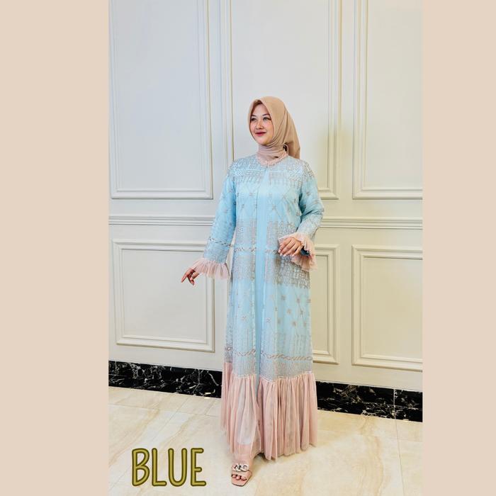Gambar GAMIS JASMINE BAHAN OUTER ORGANZA MILKY BORDIR + BAHAN INNER WARBA BAMBO SILK + TILE TUTU - BLUE, M dari kaysya undefined Tokopedia