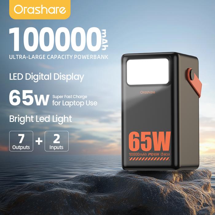 Gambar Orashare OL100APro 100000mAh PD 65W Super Fast Charging Power Bank 7 Outputs & 2 Inputs Ultra Large Capacity Powerbank with LED Digital Display Support Laptops Tablets Mobile Phones Charge - Black, 100000mAh dari Orashare Indonesia Shop undefined Tokopedia