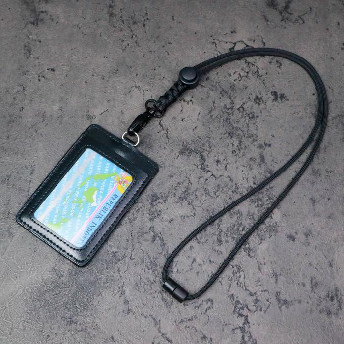Gambar Name Tag Kulit Id Card Kulit Holder 2 Sisi Slot Kartu Tali Paracord Premium - Hitam dari Advenlet Store undefined Tokopedia