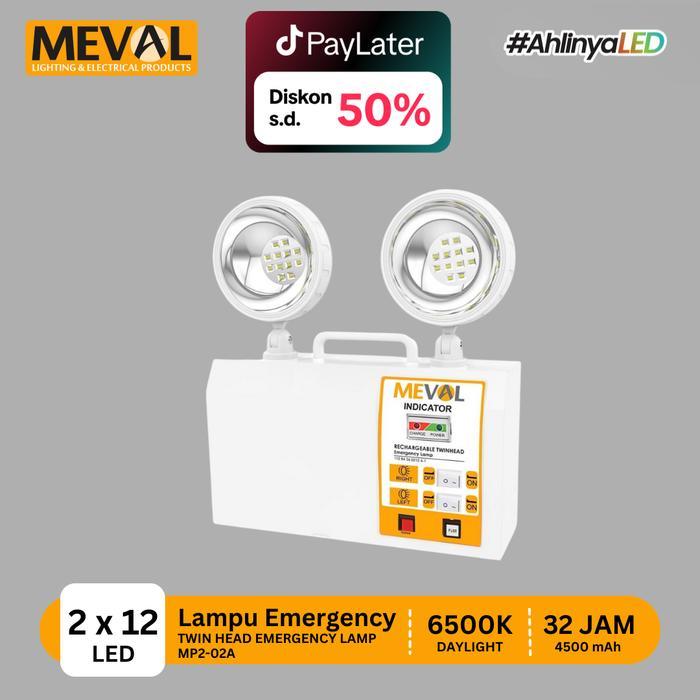 Jual MEVAL Lampu LED Emergency Twin Head Tahan 32 Jam MP2-02A I ...