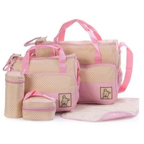 Gambar DIAPER BAG IMPOR TAS PERLENGKAPAN BAYI  TRAVELING BAG 5 IN 1 MULTIFUNGSI - MERAH MUDA dari A-House undefined Tokopedia