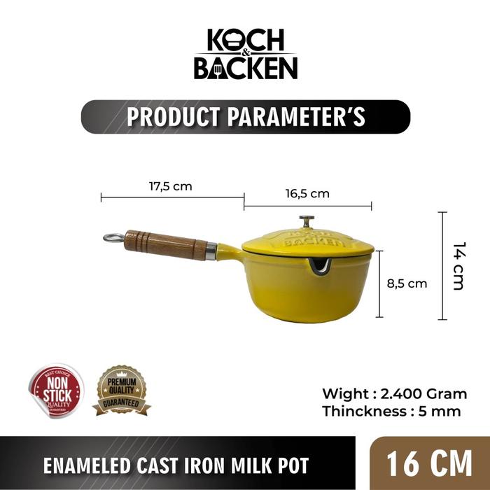 Gambar KOCH&BACKEN Cast Iron Enameled Milk Pot 16cm- Panci Susu Panci indomi - Yellow dari Koch&Backen undefined Tokopedia