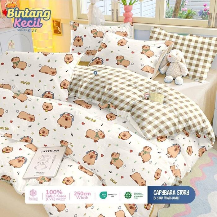 Gambar Sprei Set Premium Katun STAR Motif Capybara Story - Putih, 90x200x20 dari Madina Sprei undefined Tokopedia