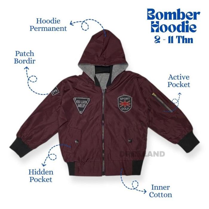 Gambar Dreeland Jaket Bomber Hoodie Anak Laki laki Perempuan 2-11 Tahun - Burgundy, XS (1 tahun) dari DreelandOfficial undefined Tokopedia