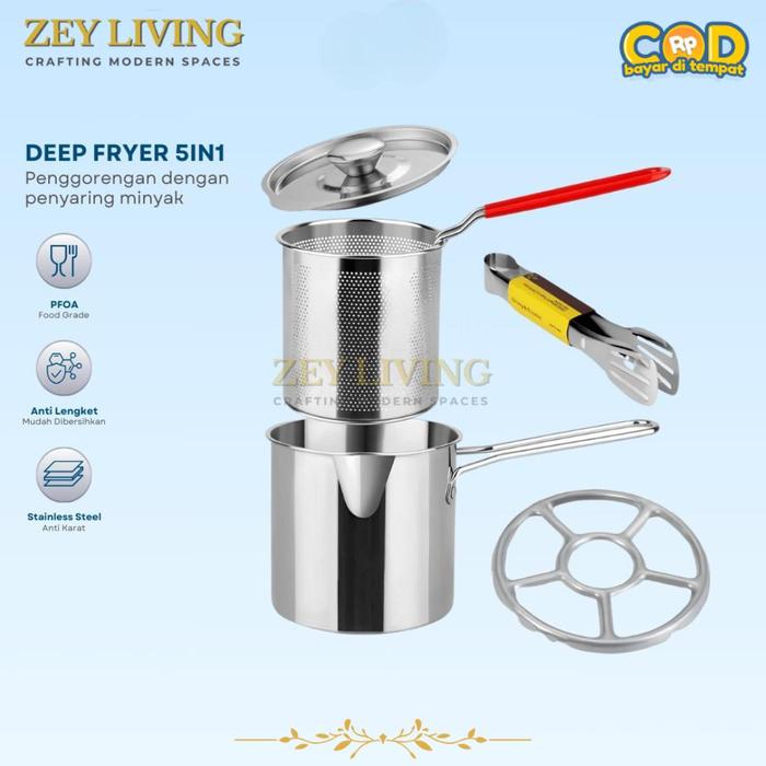 Gambar 〖ZEY〗Funkoo Panci Deep Fryer Set 5 in 1 Penggorengan Rebus Stainless Steel Saringan Capitan Klip makanan - 4 in 1 dari Zey Living undefined Tokopedia